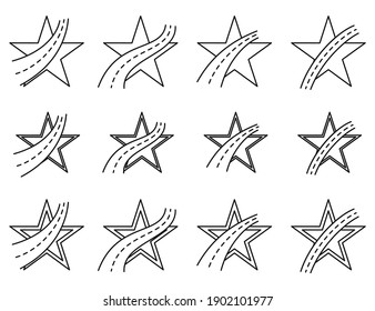 Star with road icon. Vector illustration. Travel conceptual icon. Star icon in flat linear design