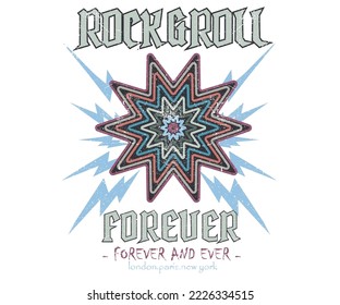 Star rock and roll vector print design. Rocking vector graphic print design for apparel, stickers, posters, background and others. Rock tour vintage artwork.	