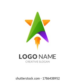 star and rocket logo concept, modern 3d logo style in gradient vibrant colors
