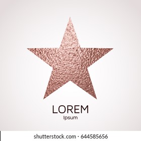Star rose gold foil texture element. Pink sparkle glossy frame. Walk of fame hollywood celebrity star. Vector shiny metallic cooper gradient logo for web banner, label or card design svg