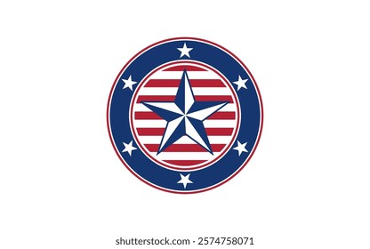 Star with Round frame American flag. Independence day USA concept. Vector Illustration.