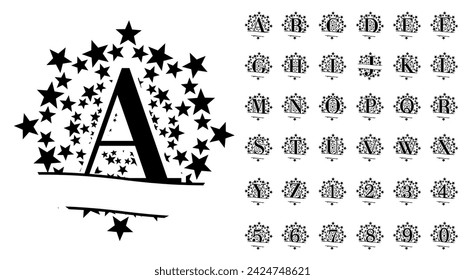 Star Round Split Alphabet Monogram Letters A-Z, Mandala Split Letter For Decoration, Family Name Sign Split Font Graphic Vector Design, Wedding Monograms Fonts