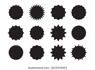 Star round sticker tag icon shape pack. Circle starburst label shape for promo, sale, price offer badge sticker. Round tag shape vector icon. Sale, promo label color design. Vector eps file