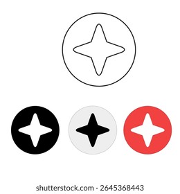 Iconos del vector de la estrella y de la ronda, iconos de la línea, iconos coloreados usando los Botones redondos con los colores negros, blancos y rojos