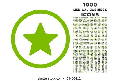 Star rounded vector bicolor icon with 1000 medical business icons. Set style is flat pictograms, eco green and gray colors, white background.