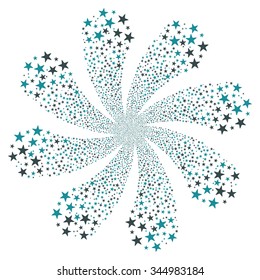Star Salute Flower With Eight Petals vector illustration. Style is soft blue bicolor flat stars, white background.