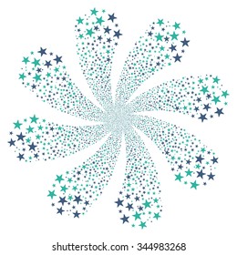 Star Salute Flower With Eight Petals vector illustration. Style is cobalt and cyan bicolor flat stars, white background.