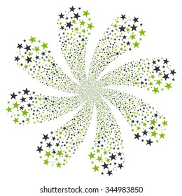 Star Salute Flower With Eight Petals vector illustration. Style is eco green and gray bicolor flat stars, white background.
