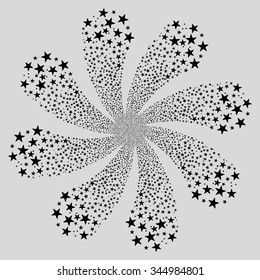 Star Salute Flower With Eight Petals vector illustration. Style is black flat stars, light gray background.