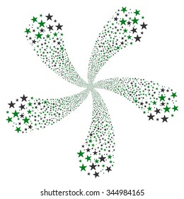 Star Salute Flower With Five Petals vector illustration. Style is green and gray bicolor flat stars, white background.
