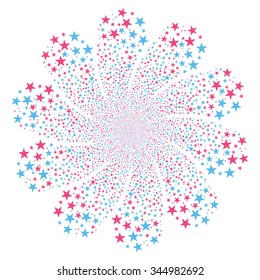 Star Salute Flower With Ten Petals vector illustration. Style is pink and blue bicolor flat stars, white background.