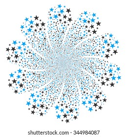 Star Salute Flower With Ten Petals vector illustration. Style is blue and gray bicolor flat stars, white background.