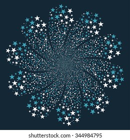 Star Salute Flower With Ten Petals vector illustration. Style is blue and white bicolor flat stars, dark blue background.