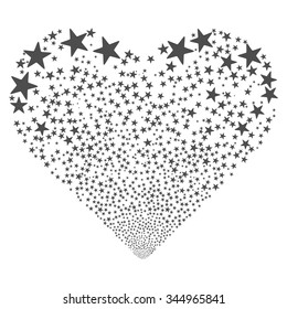 Star Salute Heart vector illustration. Style is gray flat stars, white background.