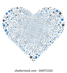 Star Salute Heart vector illustration. Style is smooth blue bicolor flat stars, white background.