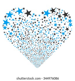 Star Salute Heart vector illustration. Style is blue and gray bicolor flat stars, white background.