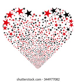Star Salute Heart vector illustration. Style is intensive red and black bicolor flat stars, white background.