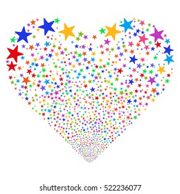 Star Salute Heart vector image. Style is bright multicolored flat stars, white background.