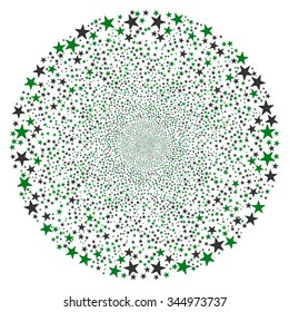 Star Salute Sphere vector illustration. Style is green and gray bicolor flat stars, white background.