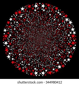 Star Salute Sphere vector illustration. Style is red and white bicolor flat stars, black background.