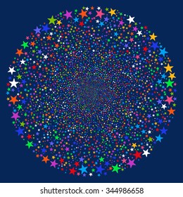 Star Salute Sphere vector illustration. Style is bright multicolored flat stars, blue background.