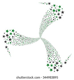 Star Salute Swirl Rotation vector illustration. Style is green and gray bicolor flat stars, white background.
