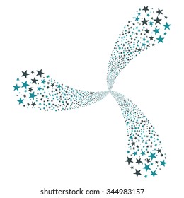 Star Salute Swirl With Three Petals vector illustration. Style is soft blue bicolor flat stars, white background.