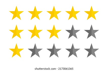 Vector de diseño de iconos planos de clasificación de satisfacción de estrellas. Ilustración del símbolo de escala de retroalimentación.