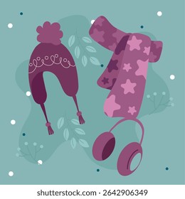 Star scarf and earmuffs set. Vector illustration