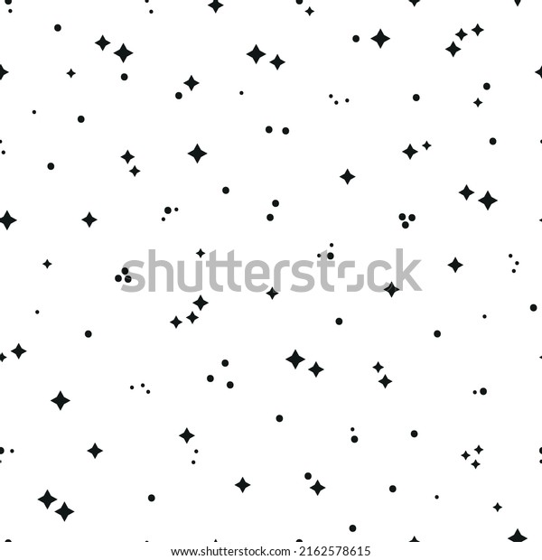 Star Seamless Cute Pattern. Starry Sky Black White Background. Festive Stars Wallpaper. Vector Holiday and Birthday Party Design
