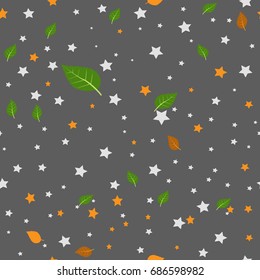 Star seamless with leaf on black background