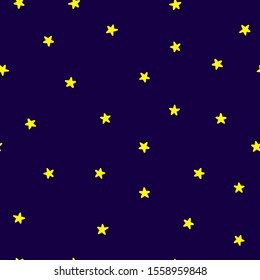 Star seamless night vector pattern. Shiny stars on dark blue background. Ornament for holidays, children's interiors, Birthday. Trendy Vector illustration for wallpaper, wrapping paper, textile