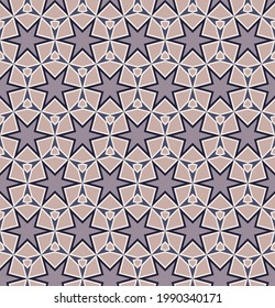star seamless pattern with arabic motives. overlapping stars, hexagons, coffee beige polygons are grouped and lined up against a light background. vector 