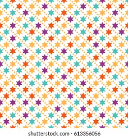 Star seamless pattern background. Abstract purple, yellow, green, orange colored pattern for card, wallpaper, album, scrapbook, holiday wrapping paper, textile fabric, garment, t-shirt design etc