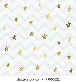 Star seamless pattern background. Good night and sweet dreams theme. Doodle hand drawn gold stars isolated on geometric wave cover. 