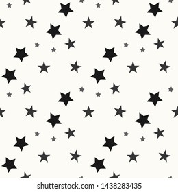 Star seamless pattern. Black and grey retro background. Chaotic elements. Abstract geometric shape texture. Effect of sky. Design template for wallpaper,wrapping, textile. Vector Illustration