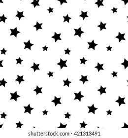 Star seamless pattern. Black and white retro background. Chaotic elements. Abstract geometric shape texture. Effect of sky. Design template for wallpaper, wrapping, fabric, textile Vector Illustration