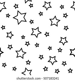 Star seamless pattern. Black and white retro background. Chaotic elements. Abstract geometric shape texture. Effect of sky. Design template for wallpaper, wrapping, fabric, textile Vector Illustration