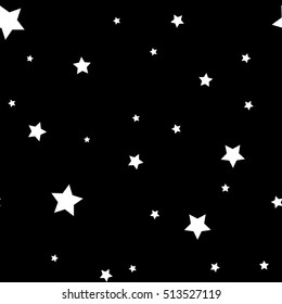 Star seamless pattern. Black and white retro background. Chaotic elements. Abstract geometric shape texture. Effect of sky. Design template for wallpaper, wrapping, fabric, textile Vector Illustration