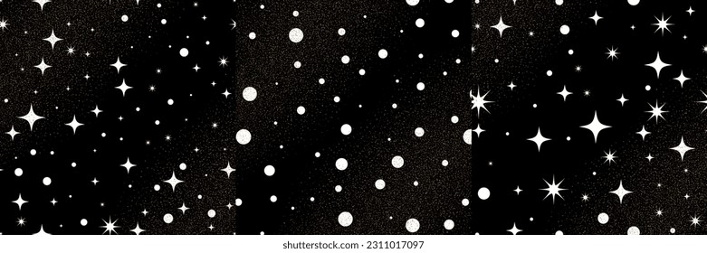 Star seamless pattern. Bright sparkles firework symbols background. Decoration twinkle, glowing light effect, shiny flash. Stars and bursts vector illustration.