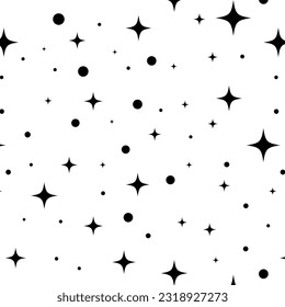 Star seamless pattern. Bright sparkles firework symbols background. Decoration twinkle, glowing light effect, shiny flash. Stars and bursts vector illustration.