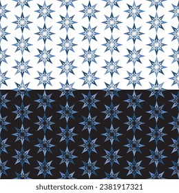 Star seamless pattern. Cartoon style ornamental Grid, winter holiday surface cover design. Blue color palette. Abstract transparent background. Vector illustration