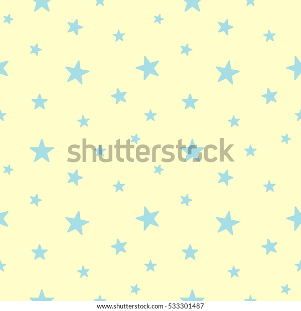 星のシームレスな柄 黄色い背景にかわいい青の星 ベビーシャワー 赤ん坊のファッション ベクターイラスト Eps10 のベクター画像素材 ロイヤリティフリー