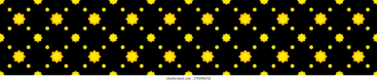 star seamless pattern cute on black long strip background, star shape geometric and repeat pattern, vector