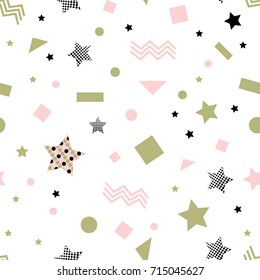 Star seamless pattern with elements of memphis design. Endless vector illustration