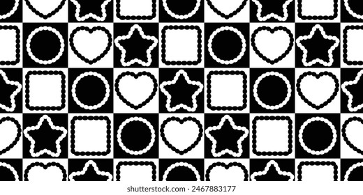 star seamless pattern fluffy heart square cartoon vector doodle checked gift wrapping paper tile background repeat wallpaper scarf isolated illustration design