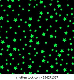 Star seamless pattern. Green and Black retro background. Chaotic elements. Abstract geometric shape texture. Effect of sky. Design template for wallpaper,wrapping, textile. Vector Illustration