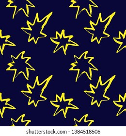 Star seamless pattern. Grunge vector dry brush illustration.