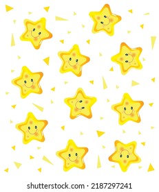 Star seamless pattern hand drawn vector illustration.Cute smiley stars on white background.Vector pattern for gift paper,tablecloth, picnic blanket and other Easter holiday design.