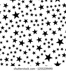 Star seamless pattern. Night, space or christmas theme. Flat vector background in black and white.